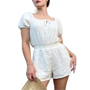 Aerie Short Sleeve Smocked Waist Coastal Beachy Summer Vacation Romper Medium